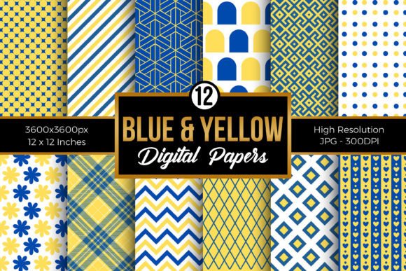 Blue and Yellow Digital Paper Patterns