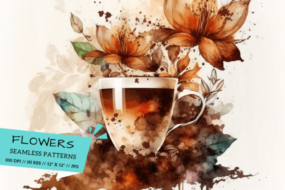 Discover the Beauty of Cup of Coffee with Flowers Patterns – Premium Digital Papers