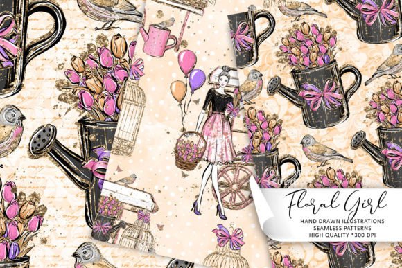 Floral Girl, Fashion Seamless Patterns: A Creative Resource for Artists and Designers