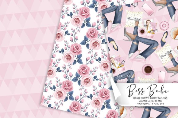 Girl Boss Seamless Patterns, Office Set
