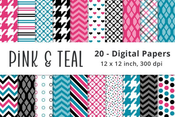 Pink, Black, and Teal Digital Patterns