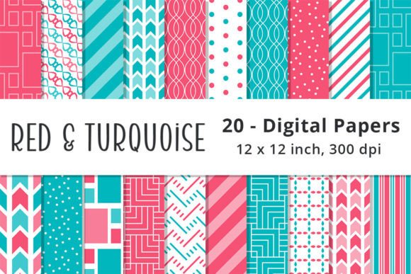 Red and Turquoise Digital Paper Patterns