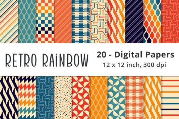 Retro Rainbow Orange and Blue Patterns