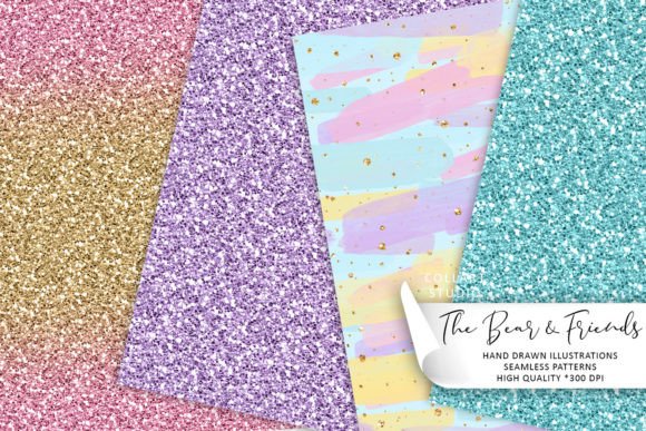 The Bear the Friends, Animals Patterns and One of a Kind Hand Drawn Papers for Creative Projects